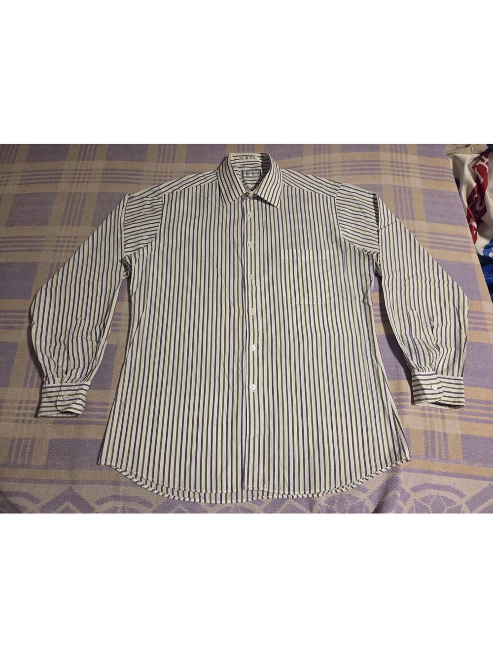 NWOT Vintage Yves Saint Laurent YSL Striped Blue Button Down Shirt 16 34-35 RARE